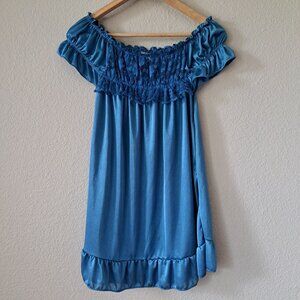 Sinderella' Blue Off-Shoulder Dress/Slip in Size Large